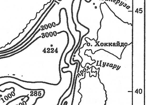Рис. 4. Максимальная глубина Японского моря в последней российской монографии.